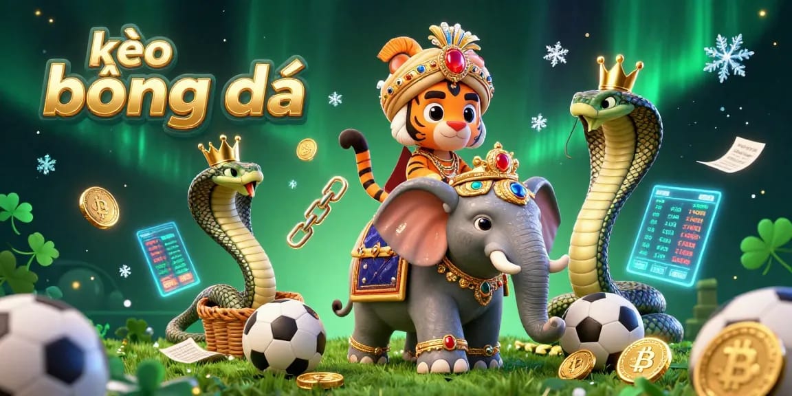Engage in kèo bóng đá with an animated scene showing colorful sports betting elements intertwined with a royal theme.