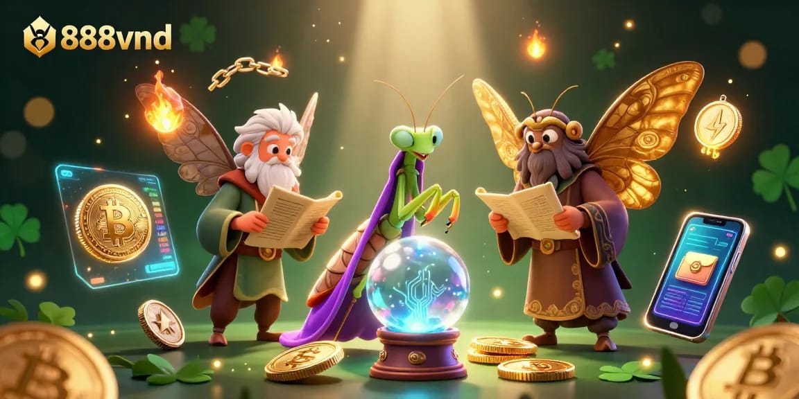Engage with thrilling games at 888vnd, showcasing a mystical scene with fortune teller characters and vibrant game elements.