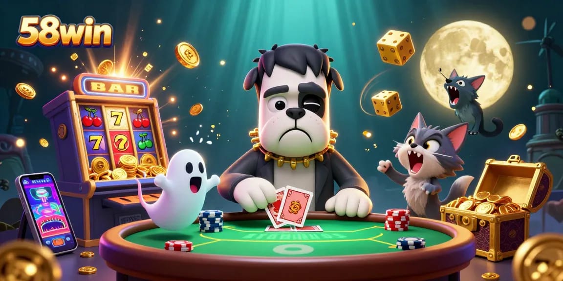 Join 58win in this vibrant 3D casino scene with characters and jackpot elements for epic gameplay.