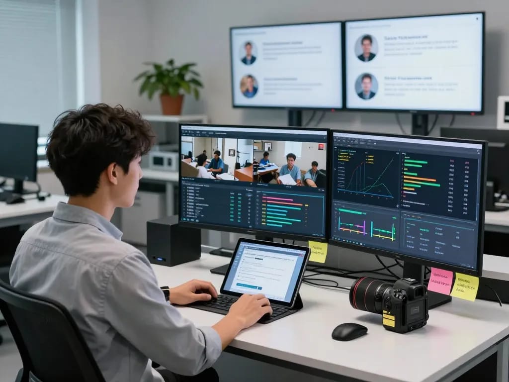 Transform video to prompt seamlessly with advanced AI technology in a modern workspace.