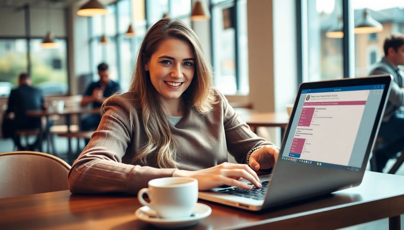 Couple efficiently managing their eta application uk in a cozy café atmosphere.