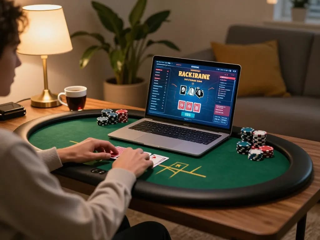Experience n188 online gaming at home with cozy poker setup and warm ambiance.