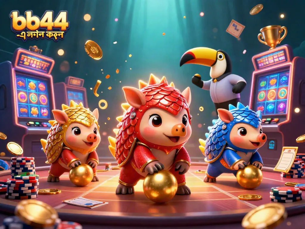 Engage in streaming action with bb44 -এ লগইন করুন, featuring interactive pangolins and vibrant casino elements.