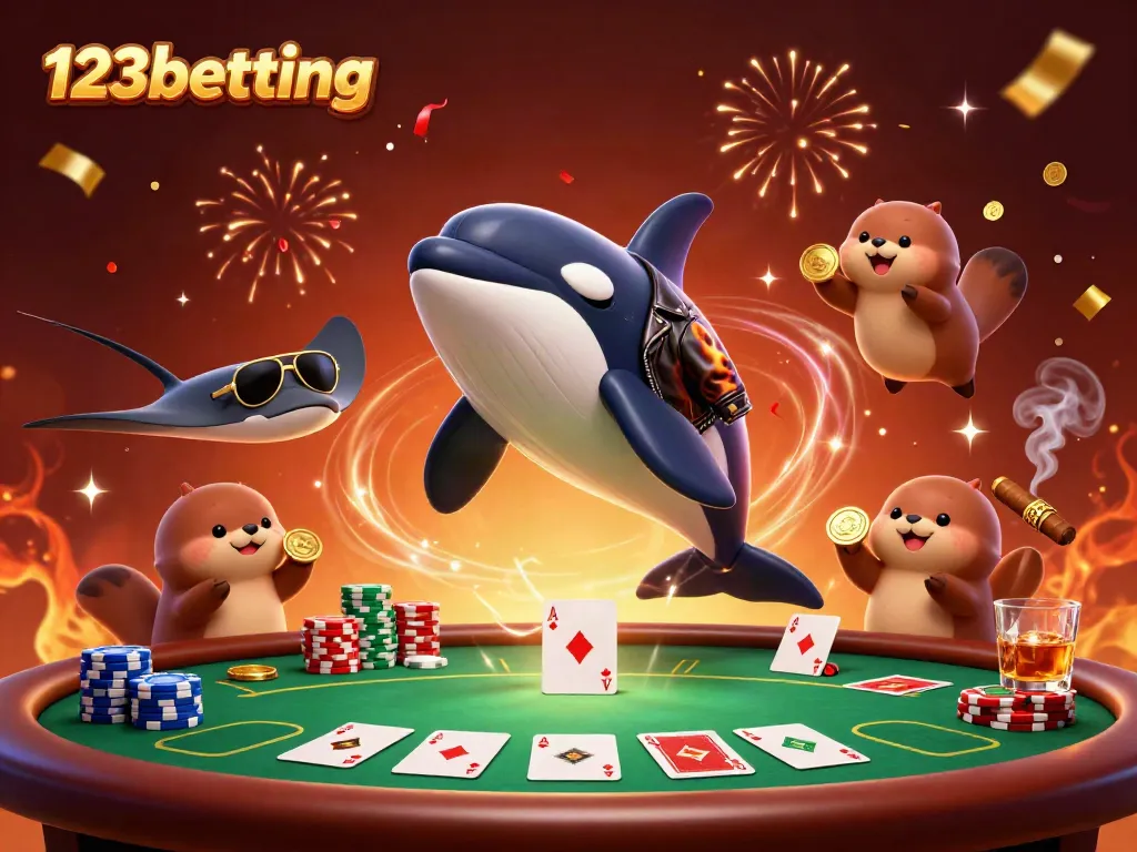 Join the fun with 123betting as sea otters float with golden coins in a vibrant casino setting!
