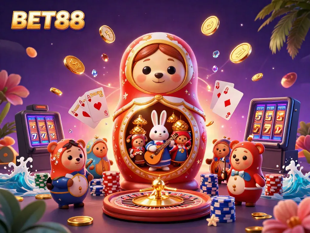Engaging layout showcasing the vibrant Bet88-themed online casino scene with dynamic gambling elements.