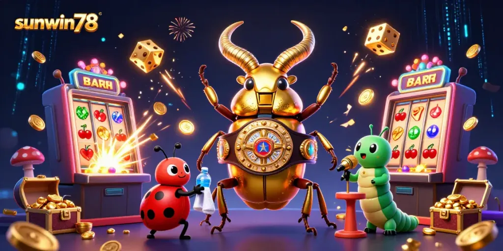 Experience thrilling gameplay with sunwin78's lively gaming scene featuring a giant beetle champion.