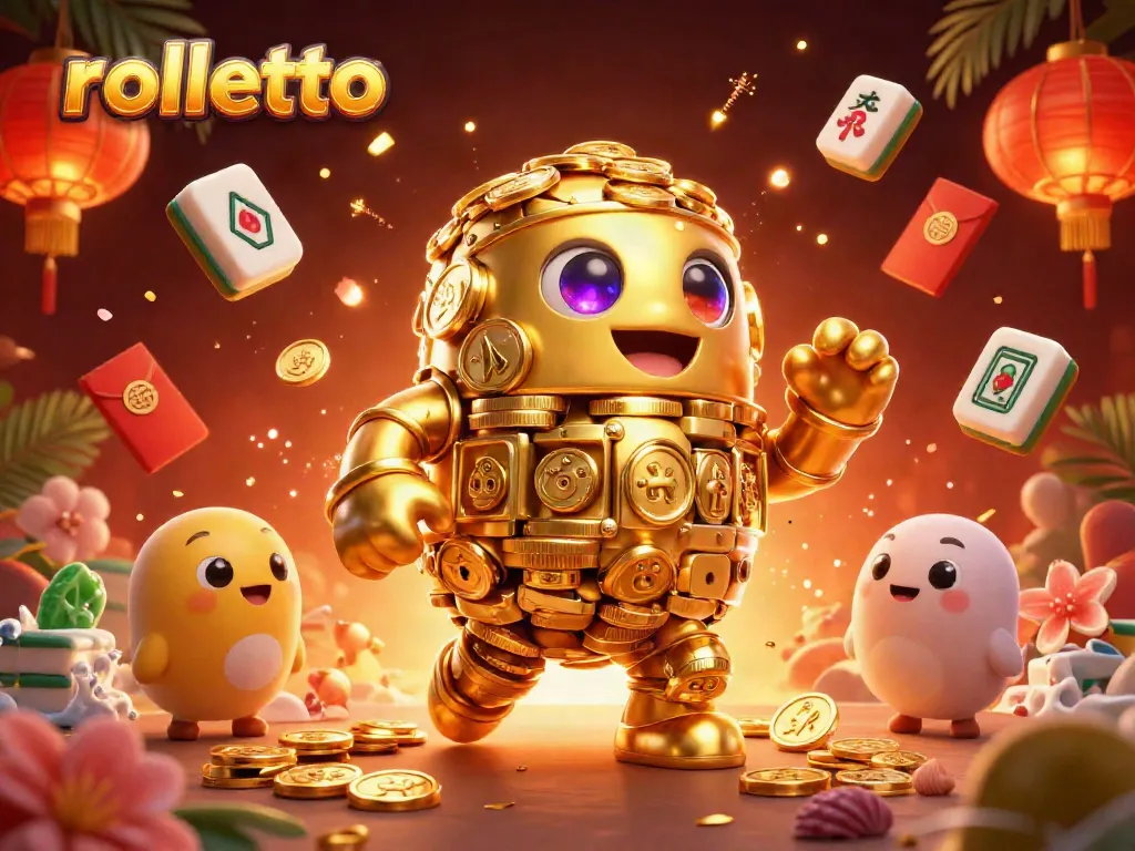 Engage with rolletto's vibrant world of gaming featuring a golden golem and dynamic casino elements.