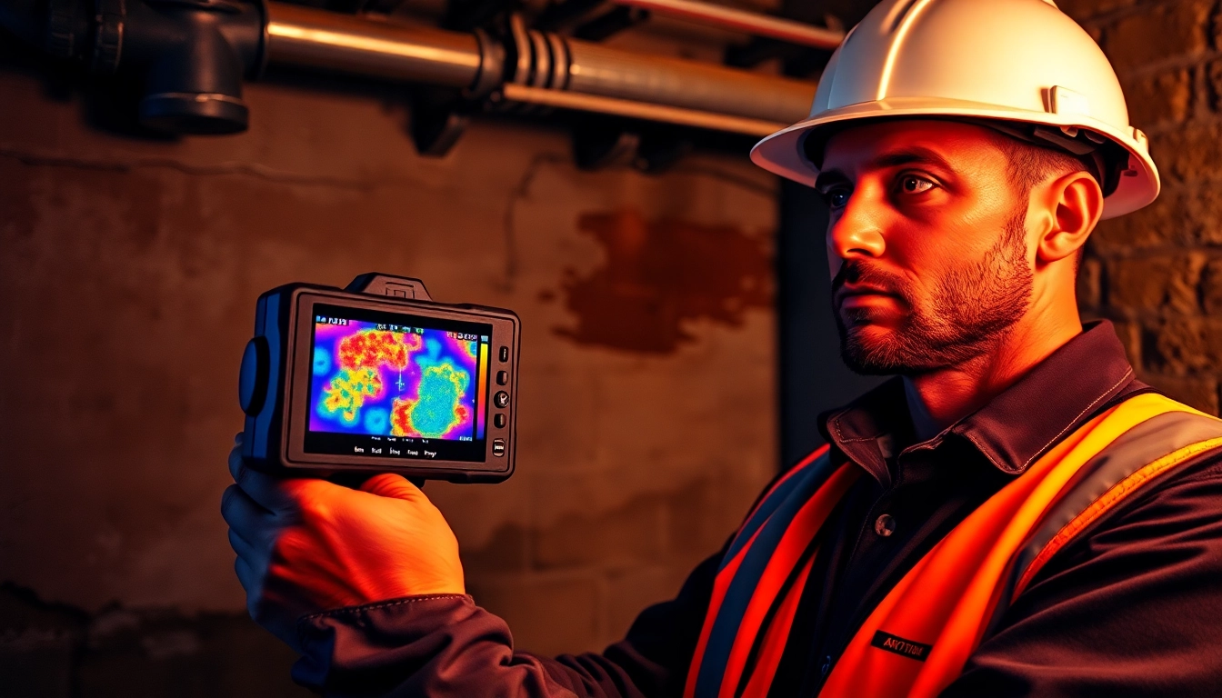 Discover Thermal Imaging Leak Detection showcasing a technician using advanced technology to identify moisture.