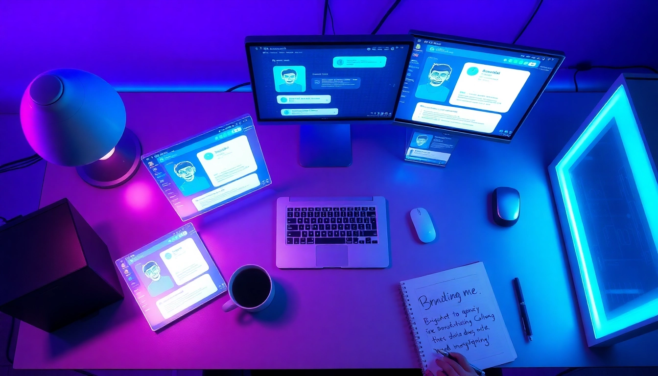 Engage with the Janitor AI digital workspace showcasing futuristic interactions.