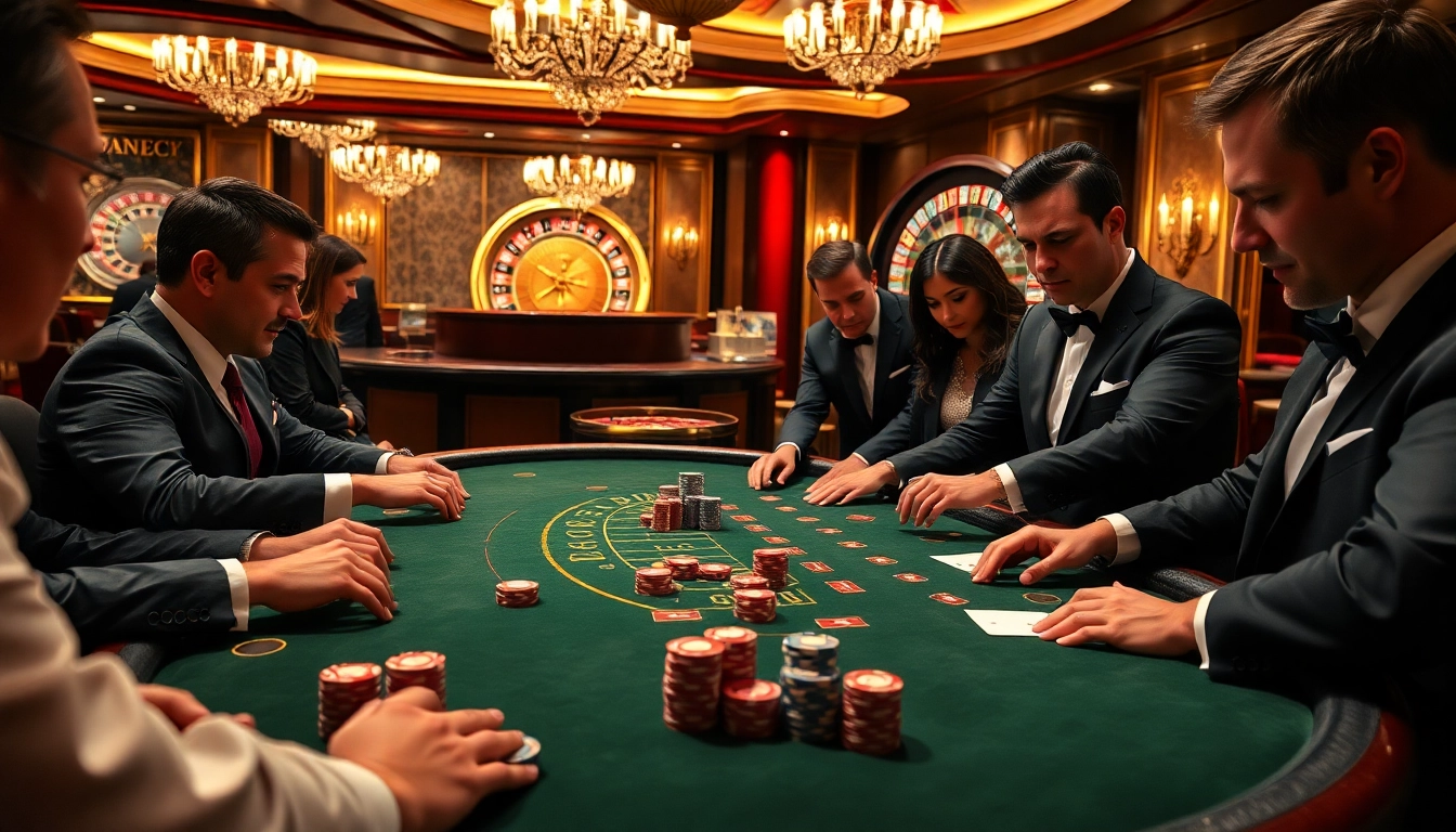 Players at a poker table strategize their moves in a vibrant casino scene featuring 7mcn themed elements.