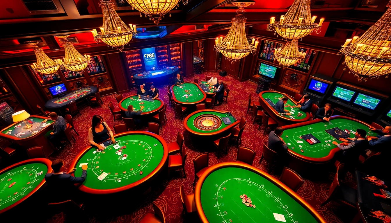 Experience the excitement at F168 with dynamic casino visuals showcasing players engaging in thrilling games.