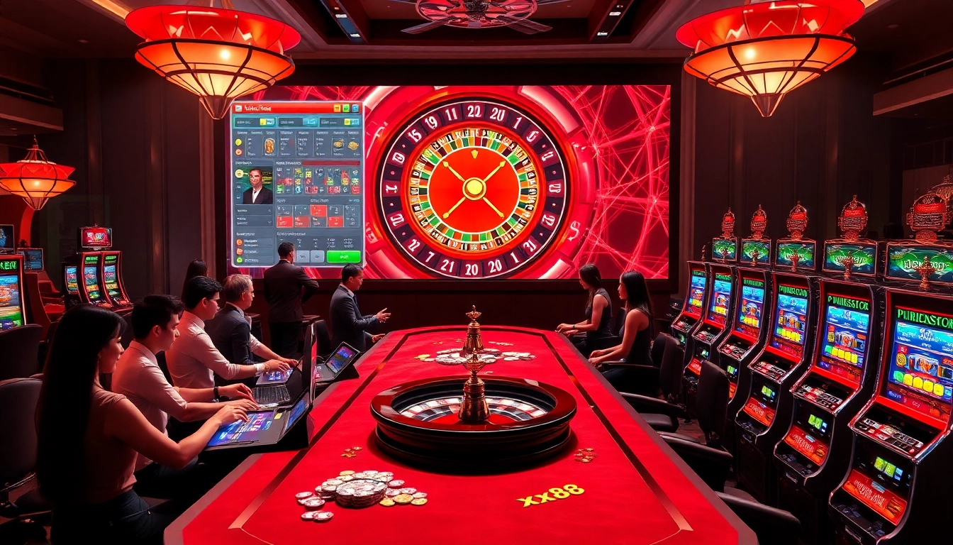 Experience the exciting gameplay at xx88 with vibrant casino tables and thrilling slot machines.