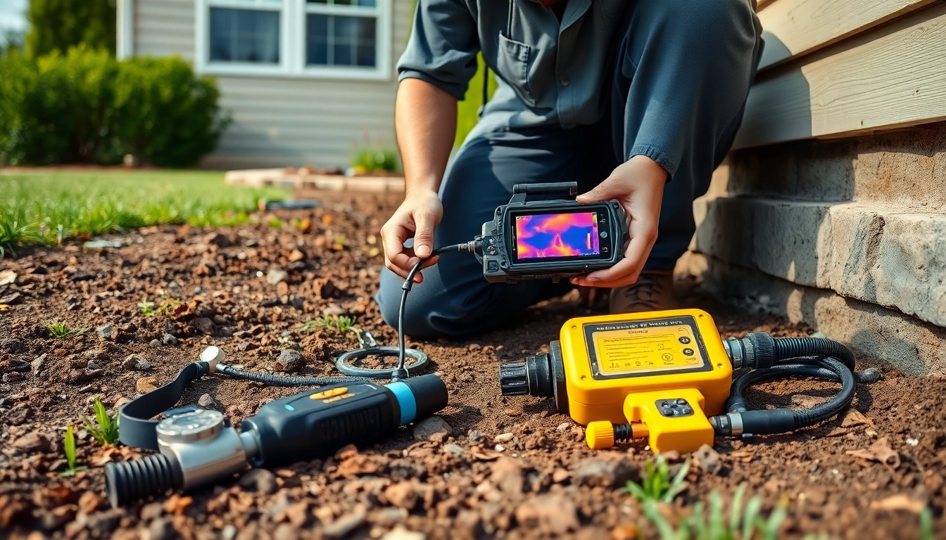 Technician performing underground leak detection using advanced tools for accurate results.