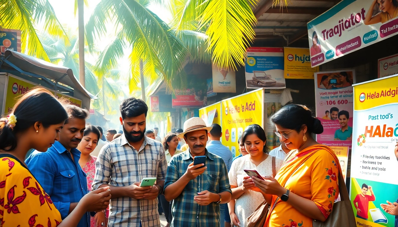 Engaging Sri Lankan marketplace illustrating Hela Add community ads.