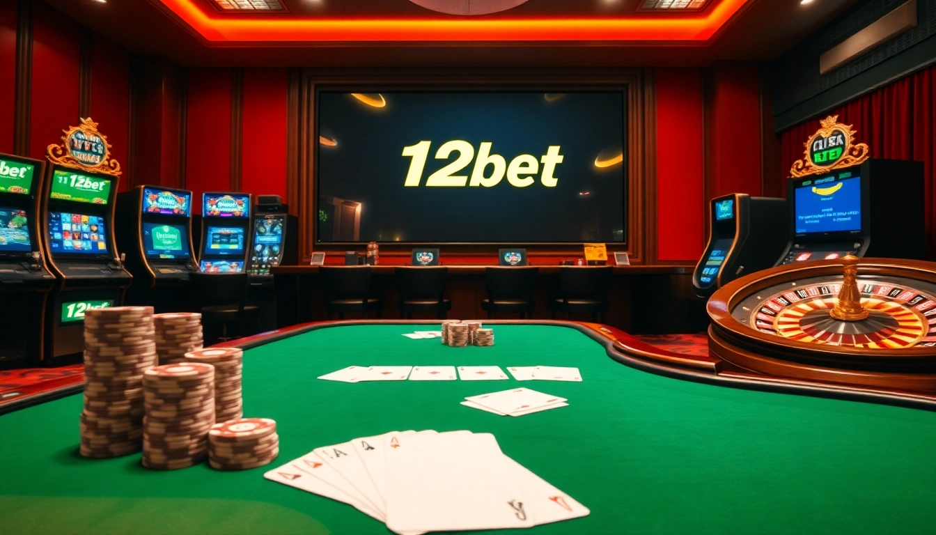 Experience thrilling online gaming at 12bet with bespoke poker tables and vibrant slot machines.