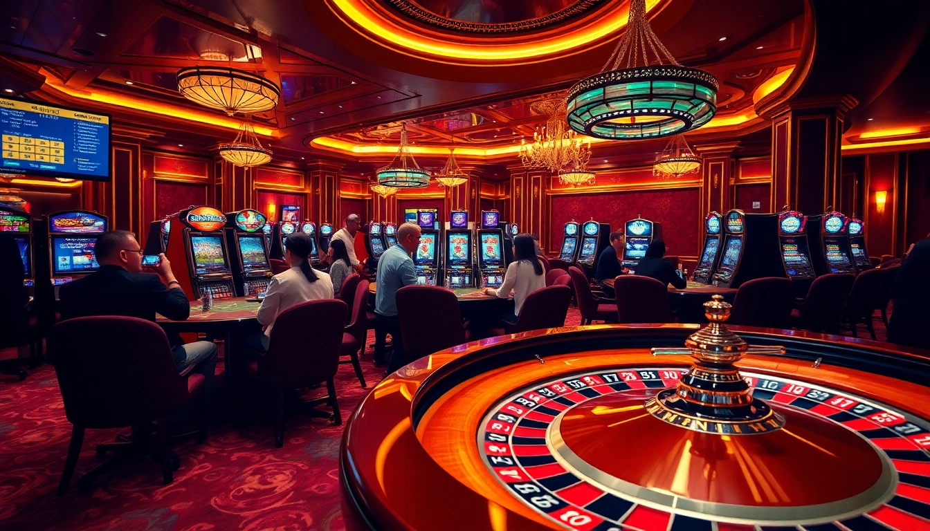 Experience the excitement of gambling with a luxurious casino scene inspired by https://vsbet3.net/ featuring roulette and poker elements.
