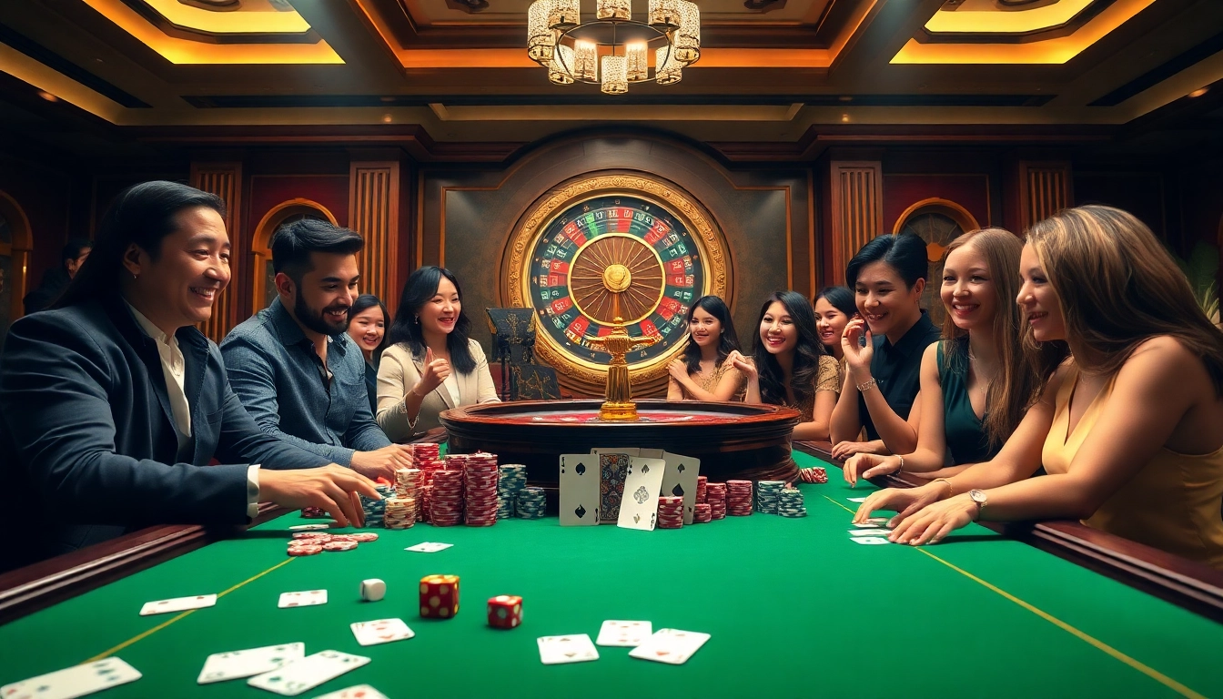 Exciting table games at https://vnew88.vip/ with poker chips and roulette wheel in a luxurious casino setting.