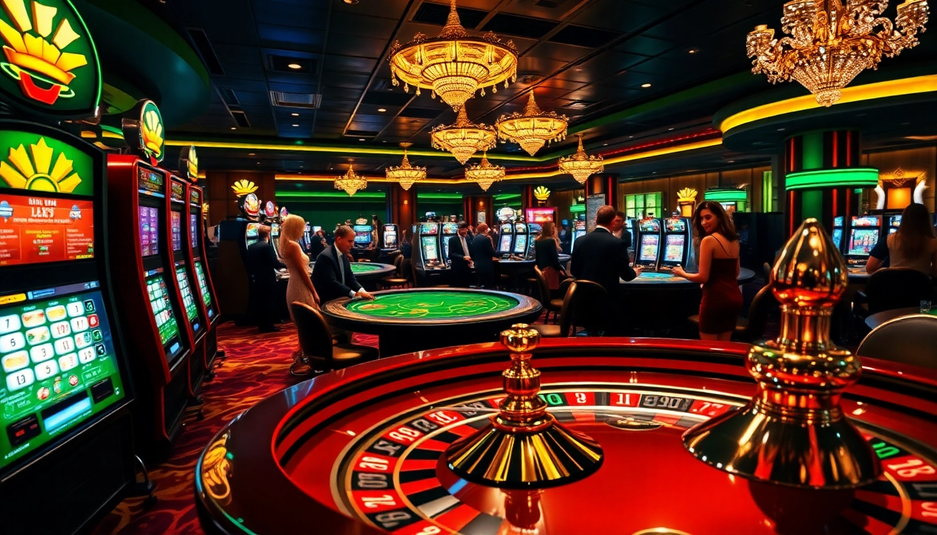 Players enjoying the excitement of Slots8 Vip in a luxurious casino with vibrant slot machines.