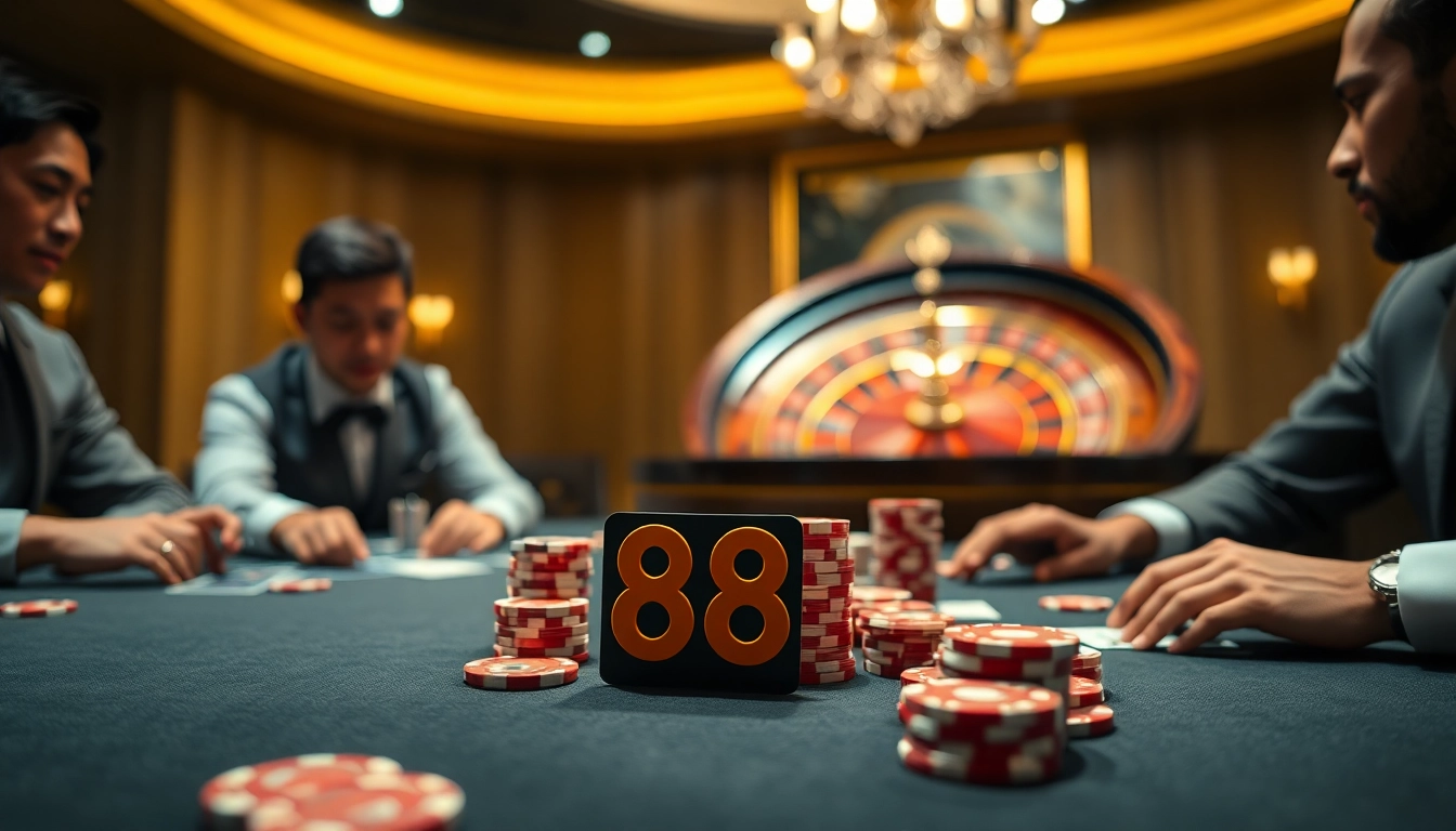 Experience the thrill of MM 88 at a luxurious poker table with intense gameplay.