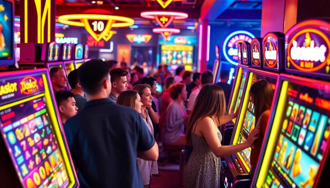 Engaging players enjoying the doaslot slot game in a vibrant casino atmosphere with bright lights.