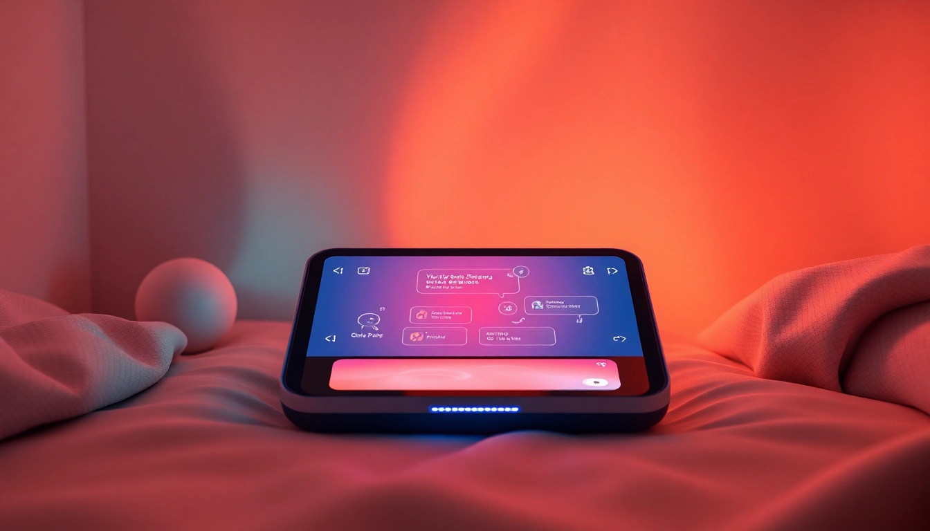 Futuristic AI interface for sex ai conversations in a cozy setting