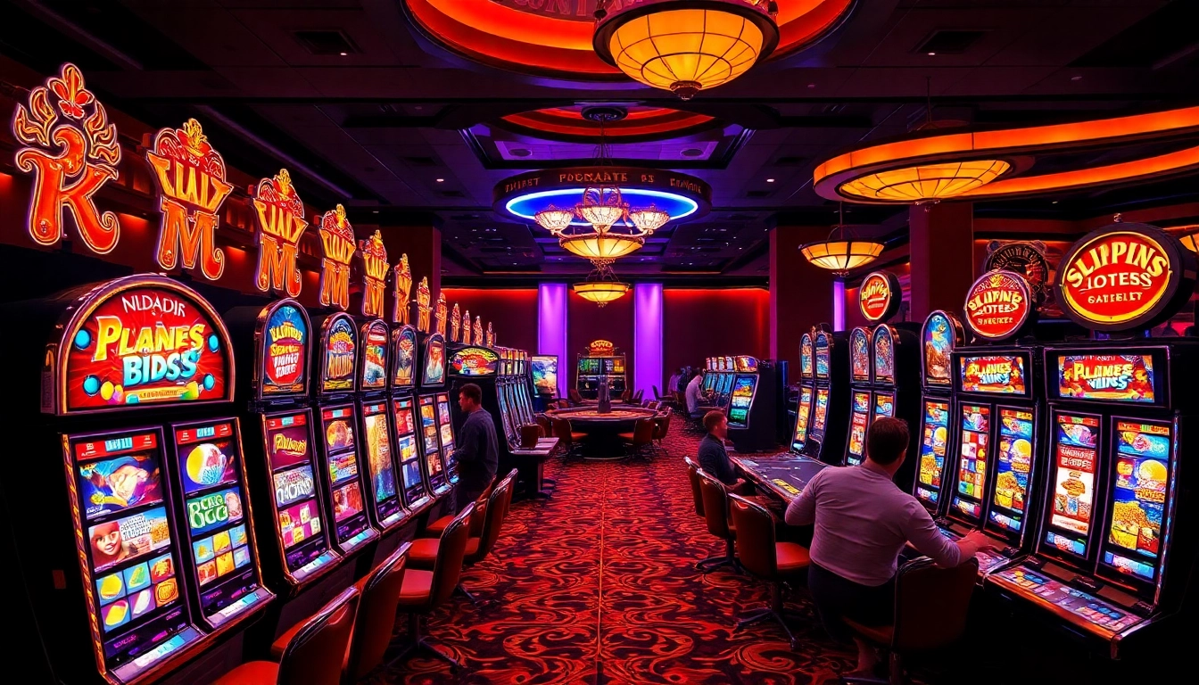 Players engaging with vibrant Slot machines at a luxurious casino.