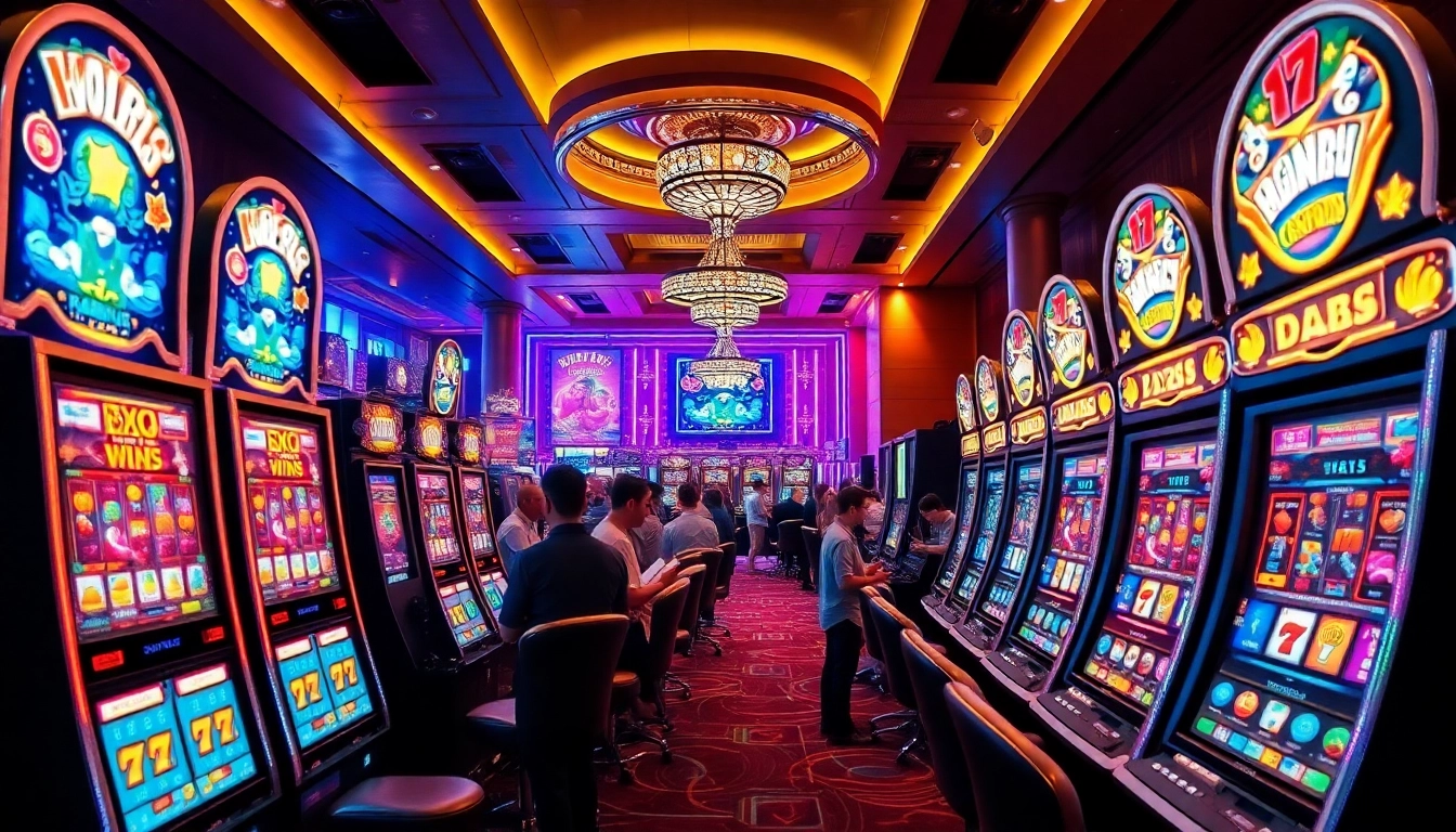 Exciting scene at a modern casino showcasing hoki138 pro slot games and players celebrating wins.