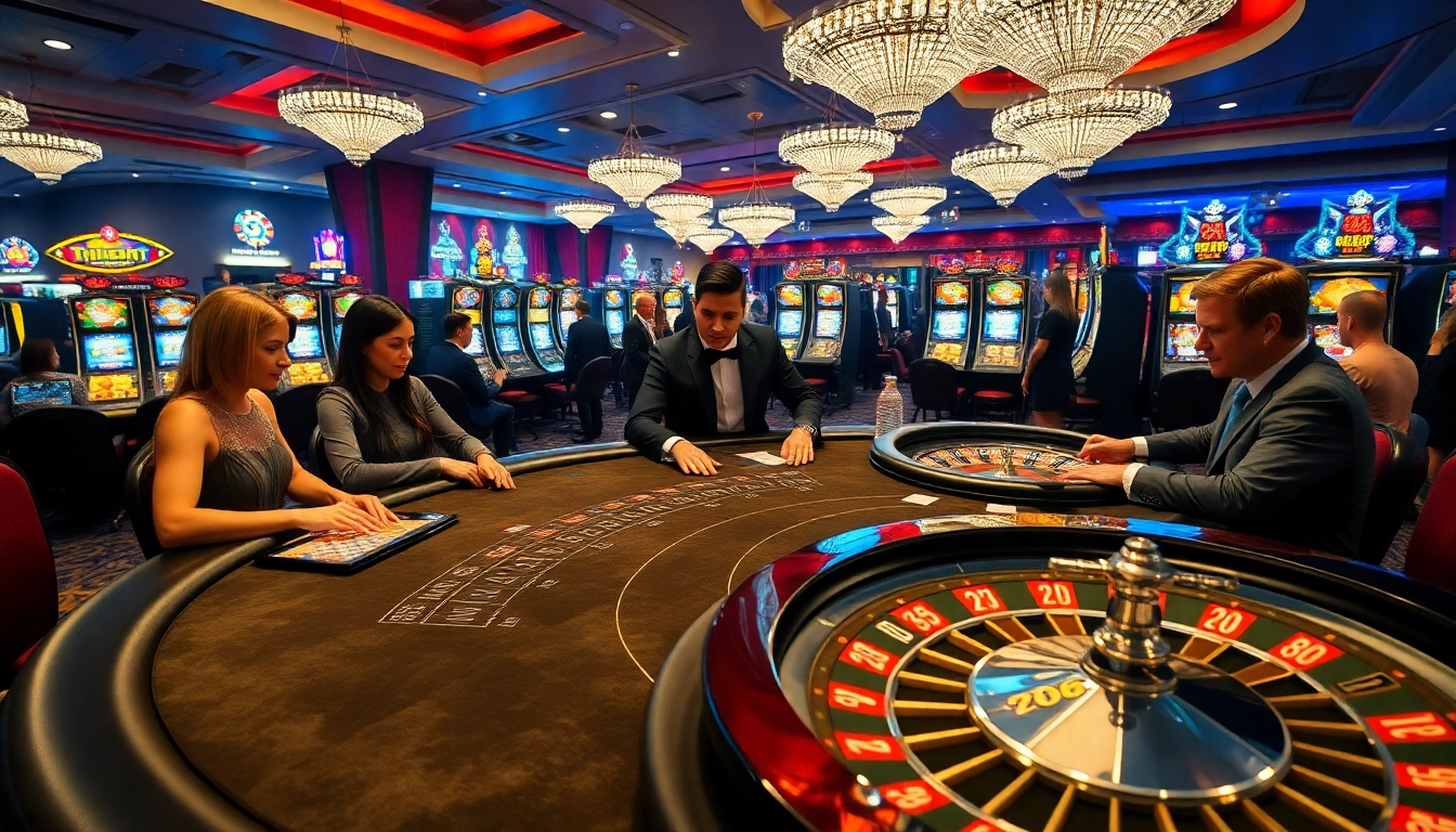 Experience excitement at https://thabet.vegas/ with a luxurious blackjack table in a vibrant casino setting.