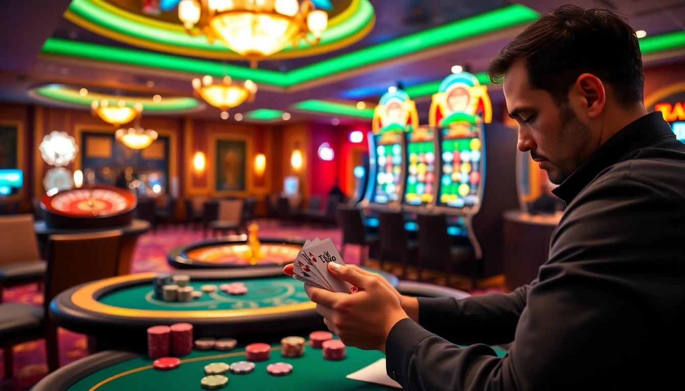 Experience thrilling poker action at TK88's casino tables, with vibrant colors and luxurious ambiance.