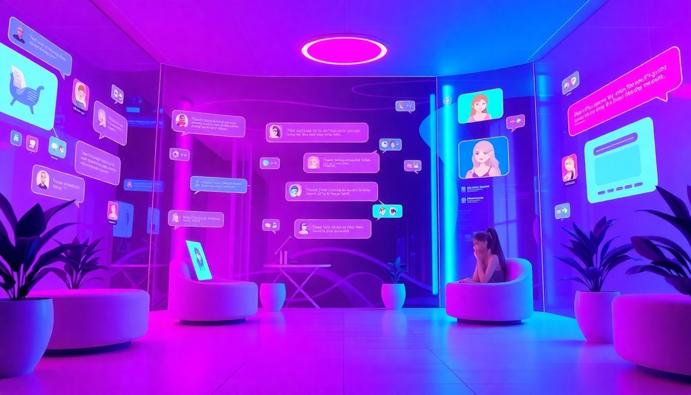 Engaging digital interface showcasing ai sex chat interactions, vibrant colors and customizable avatars.