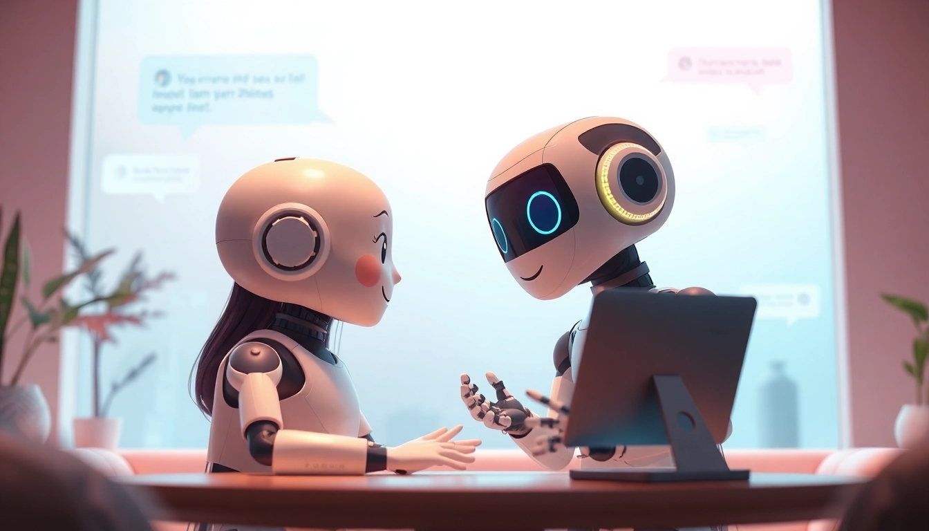 Engaging ai sex chat with a friendly AI character in a warm digital environment.