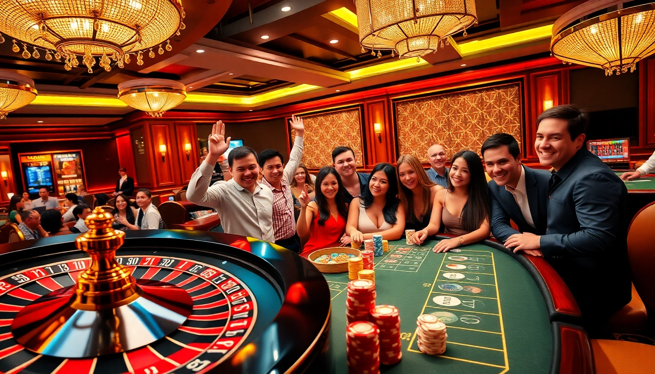 Players enjoying a thrilling moment at the casino tables on ffgg88.com.