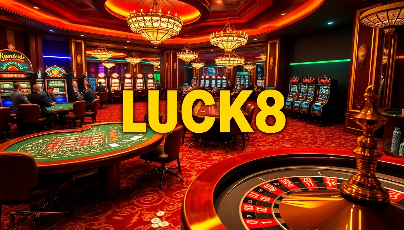 Người chơi tận hưởng may mắn tại các bàn casino LUCK8 với những lá bài rực rỡ và những đồng chip.