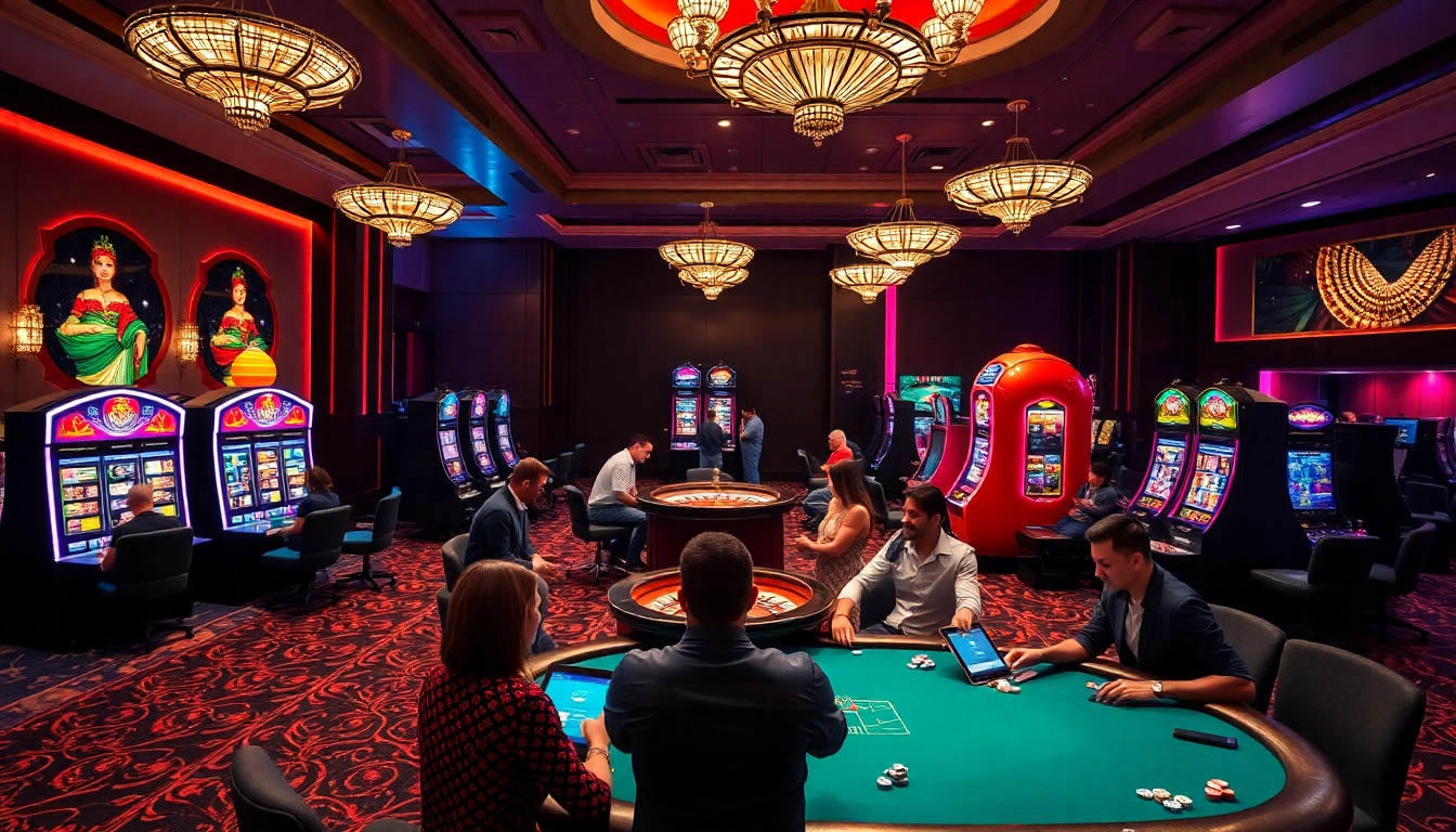 Experience the excitement at https://www.6rwin5.com/ with luxury casino visuals featuring engaged players and vibrant slot machines.