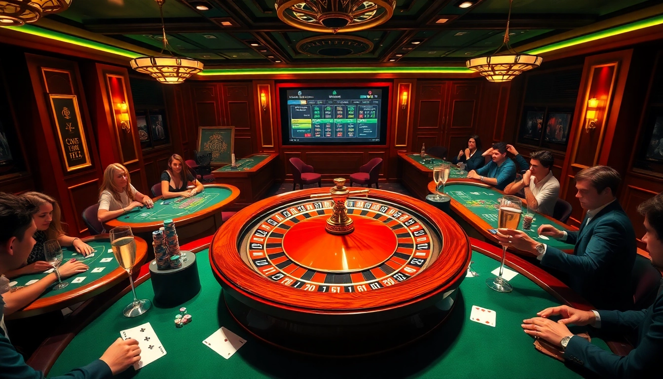 S8 themed casino scene featuring roulette, poker tables, and vibrant gaming elements.