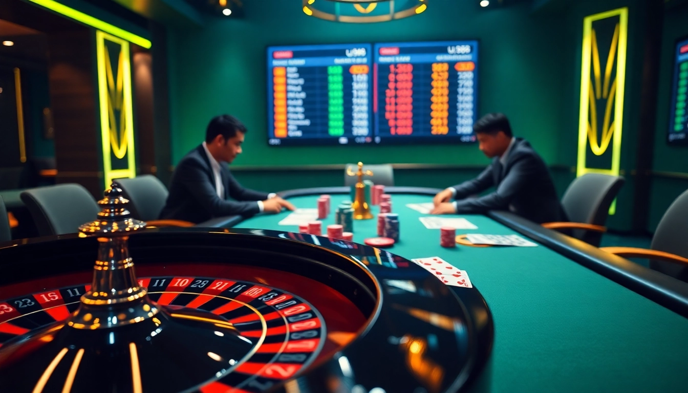 Engaged gamblers playing poker with uu88 platform features visible, highlighting a vibrant casino atmosphere.