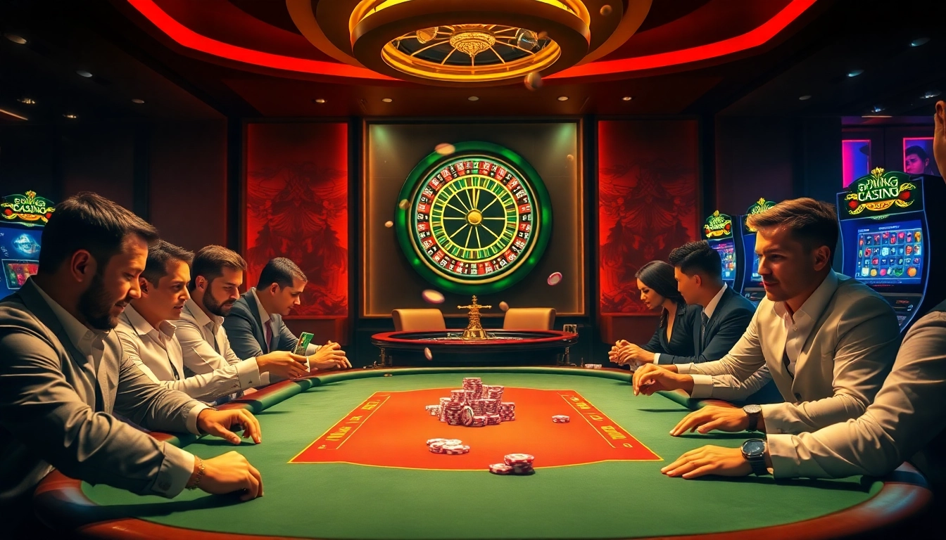 Exciting high-stakes atmosphere at b52club featuring players at a poker table.