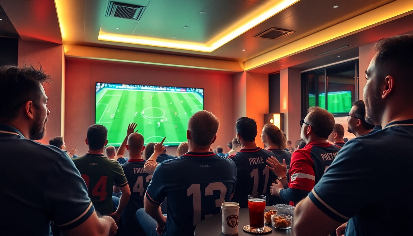 Exciting football fans enjoying a live match on https://vaoluoitv.it.com with vibrant atmosphere and high-quality viewing experience.