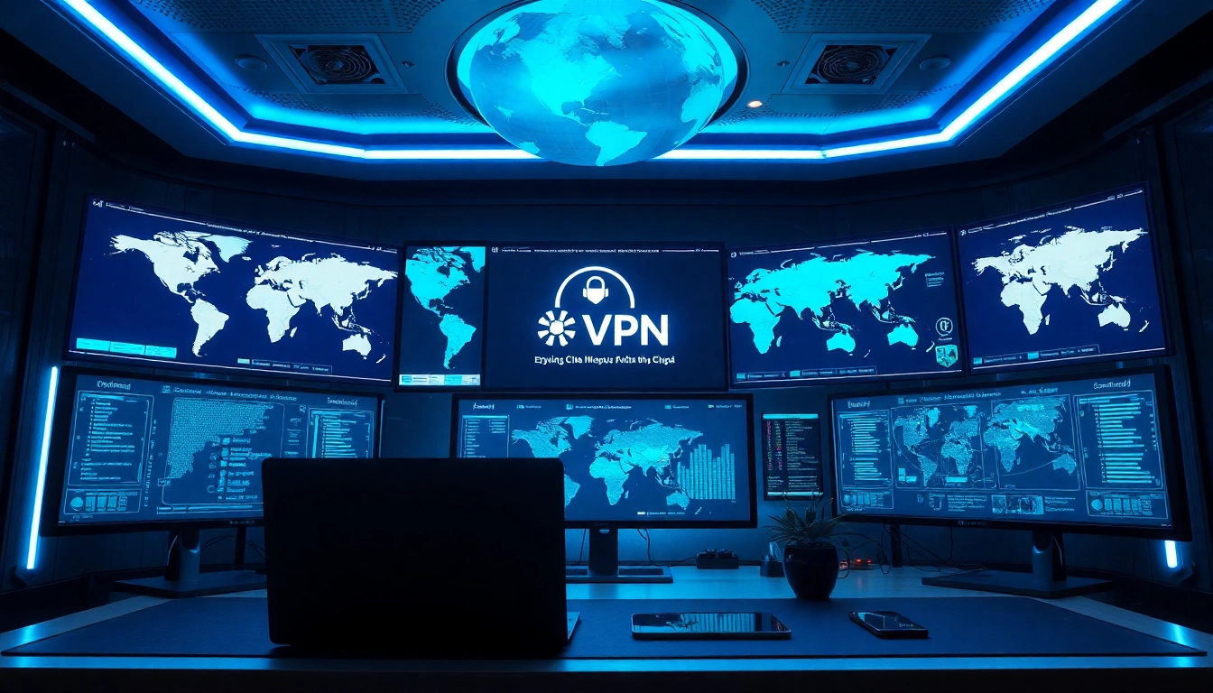 在现代化工作区环境中展示的快连VPN标志，突出全球互联与速度。