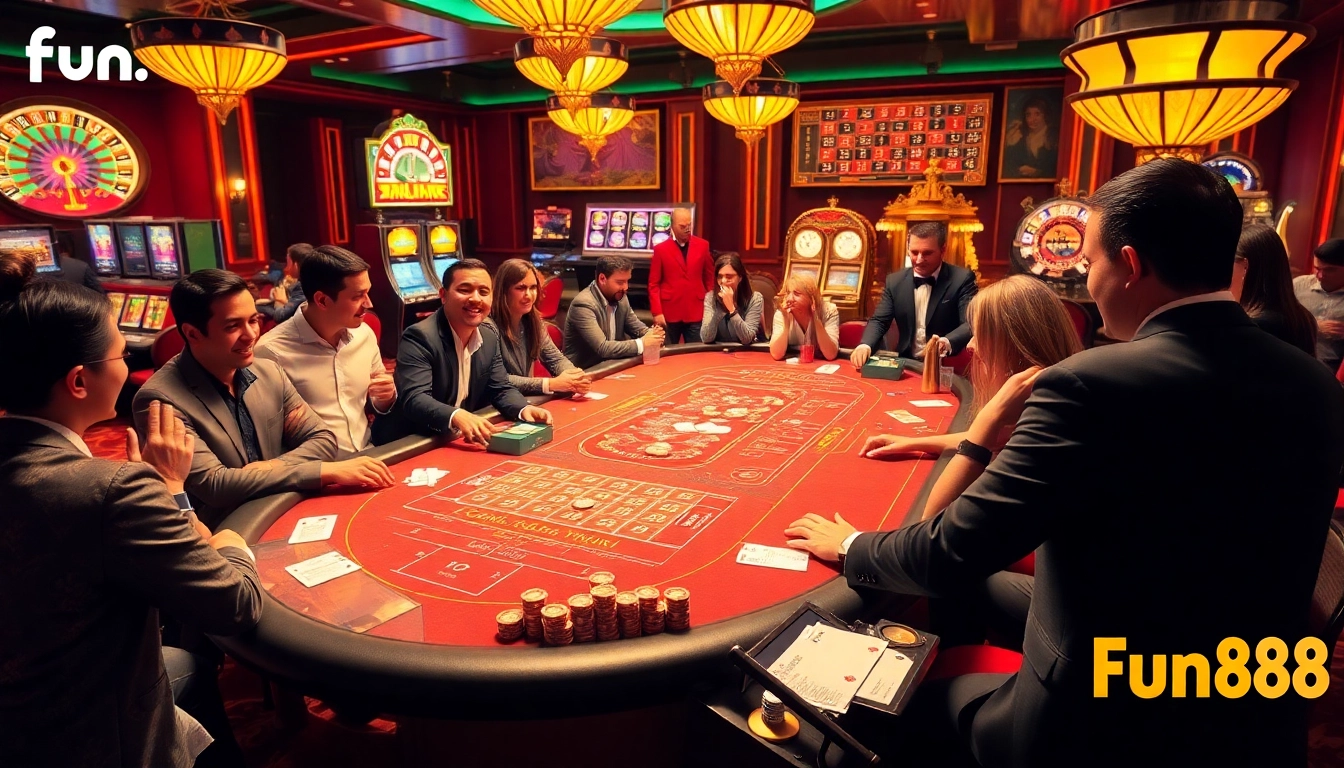 Experience the excitement of Fun88 at a vibrant casino table filled with eager players.