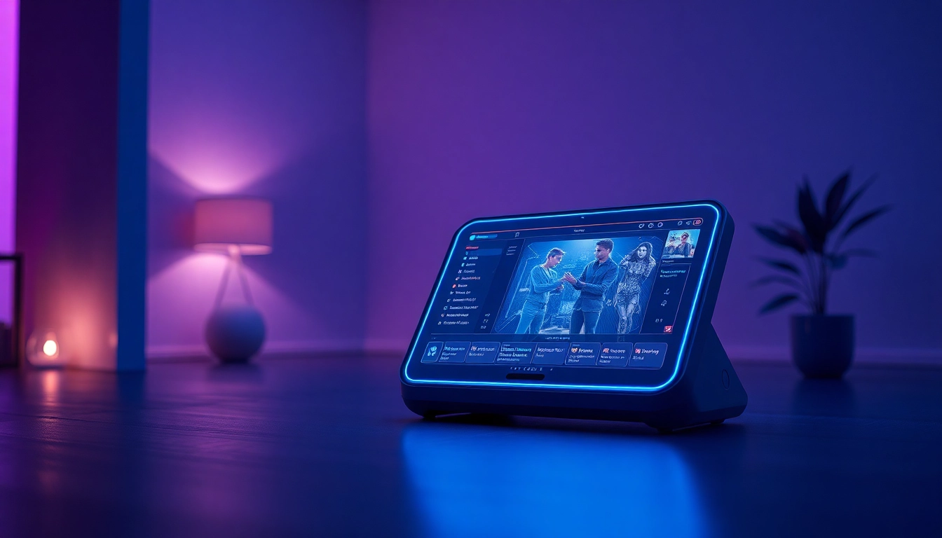 Immersive NSFW AI interaction device in a modern, ambient-lit setting.