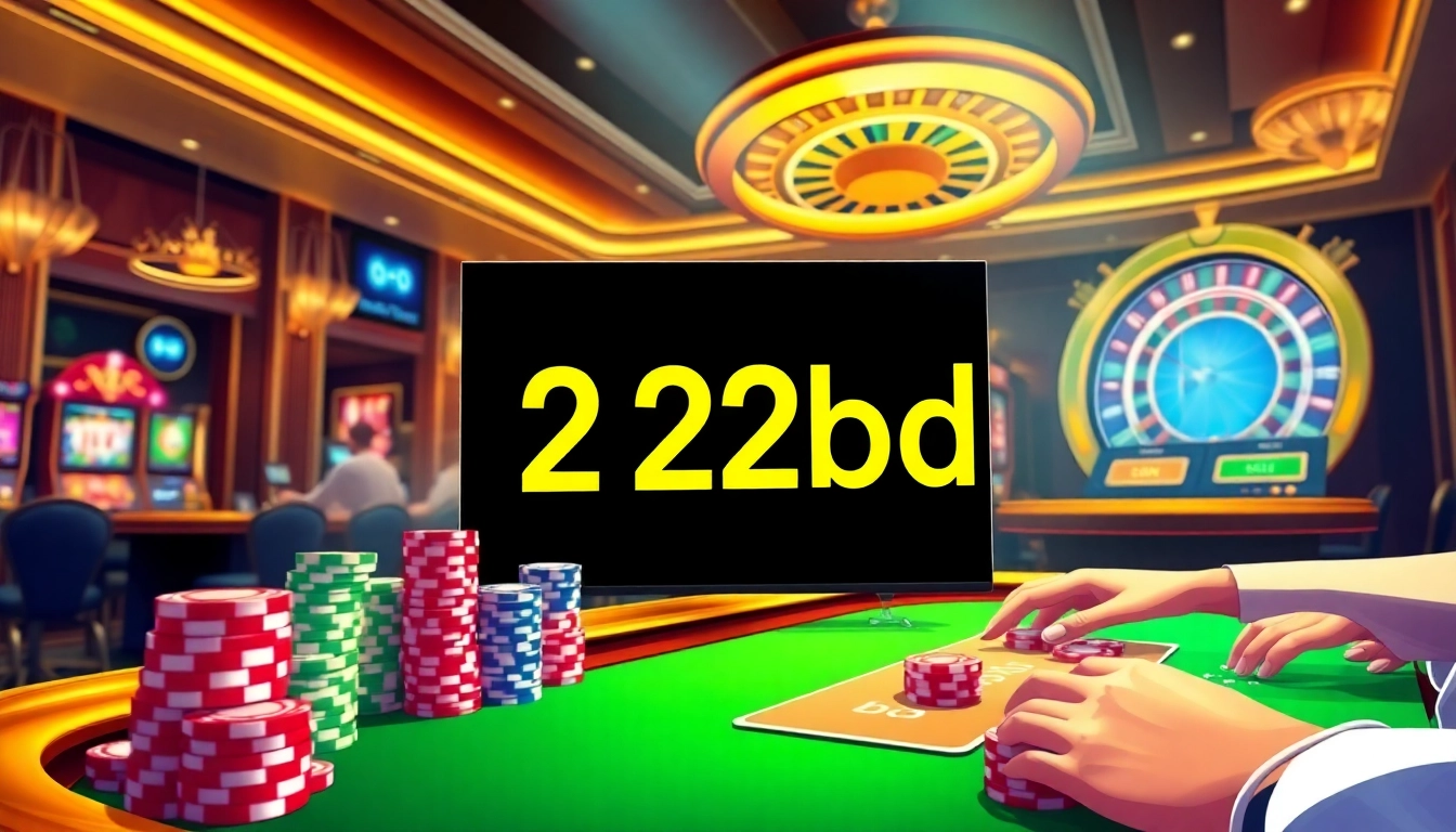 Players enjoying high-stakes poker at a 222bd casino table with vibrant chips and roulette.