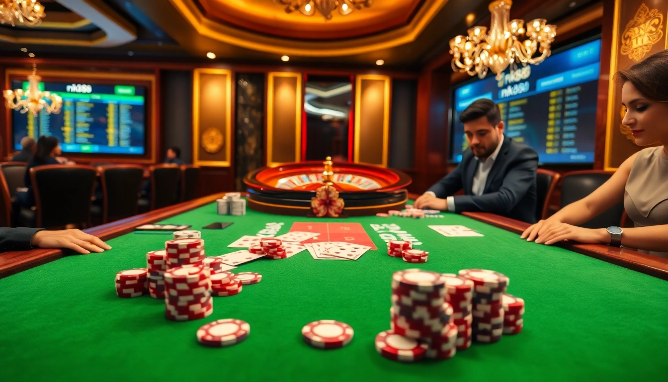 Experience the thrill of winning at the nk88 casino with luxurious gaming tables and vibrant poker chips.