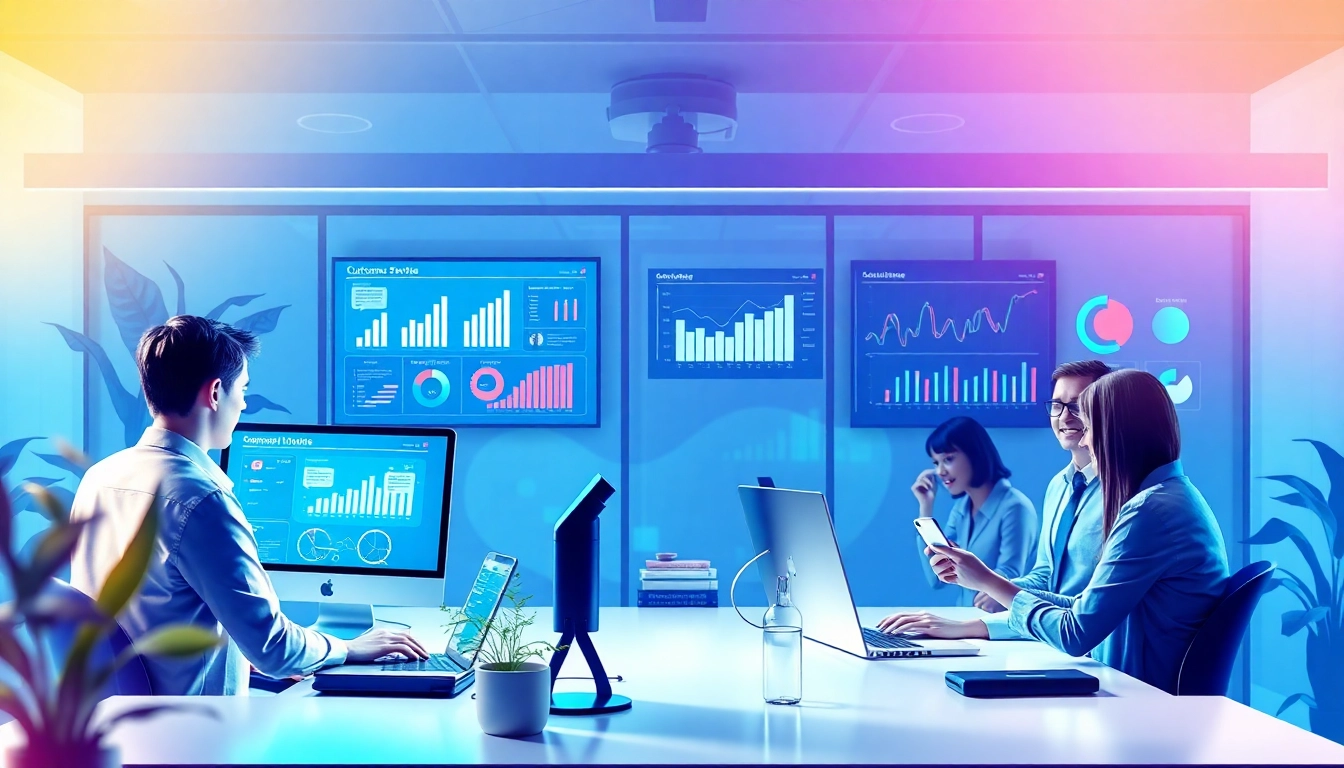 在现代办公室中，利用美洽 AI 客服平台进行创新团队协作。