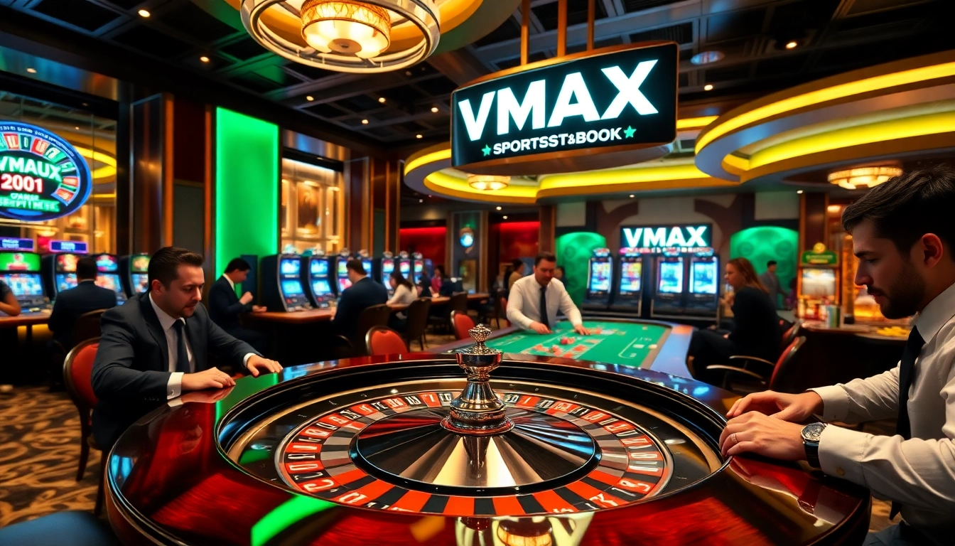 VMAX betting on a roulette table with vibrant chips and excited players