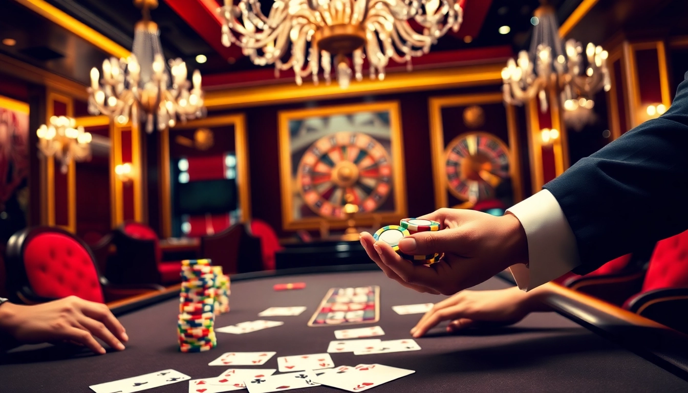 Competitive players betting at the RR88 casino poker table surrounded by vibrant chips and cards.