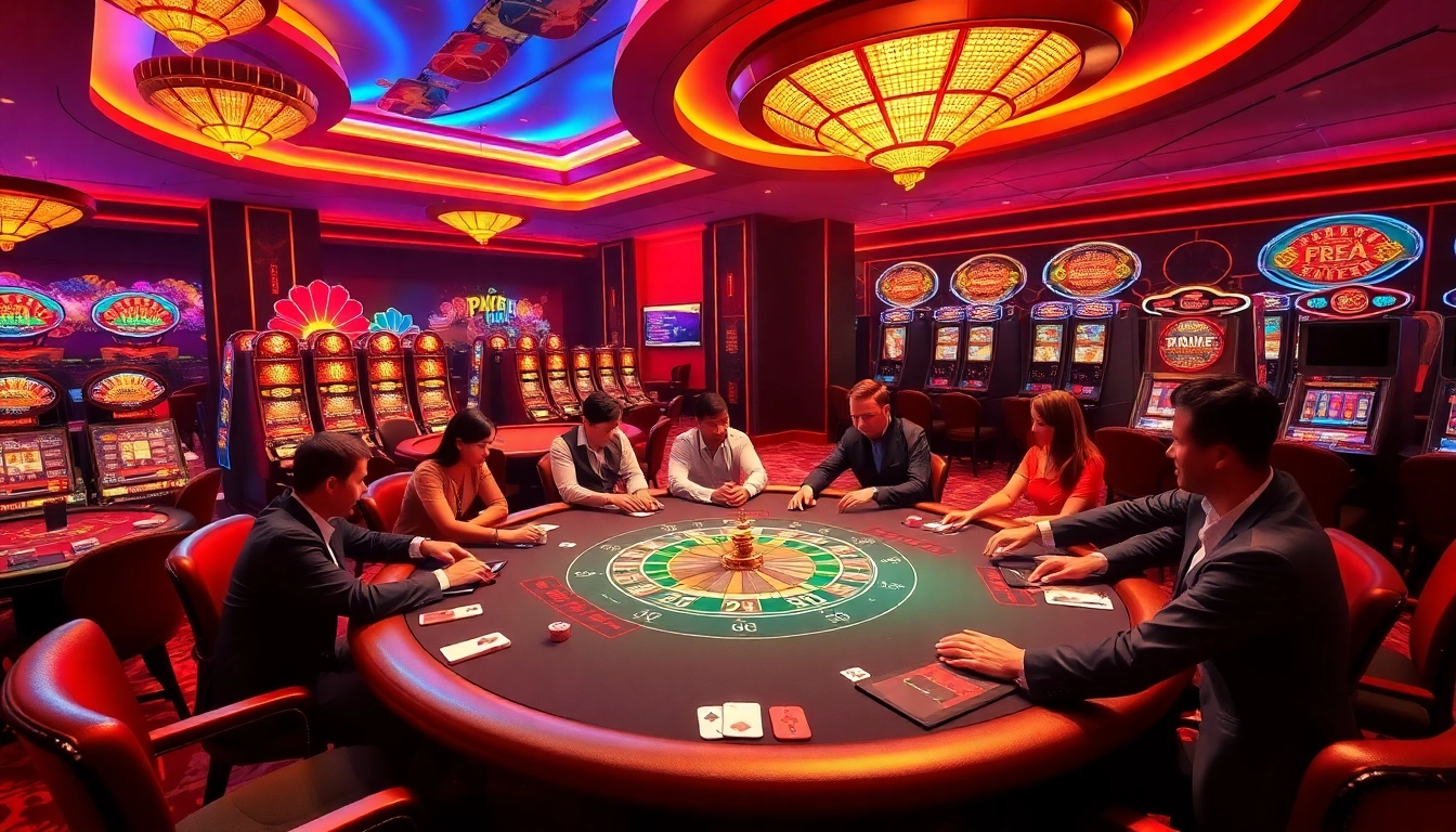 Experience thrilling poker action at rr88 com casino, surrounded by vibrant tables and exciting gaming machines.