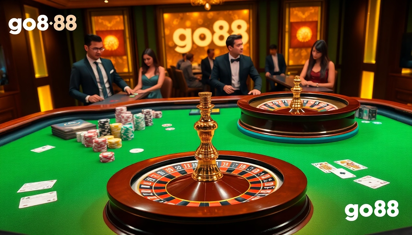 Experience the thrill of go88 gaming at a vibrant casino table filled with chips and cards.