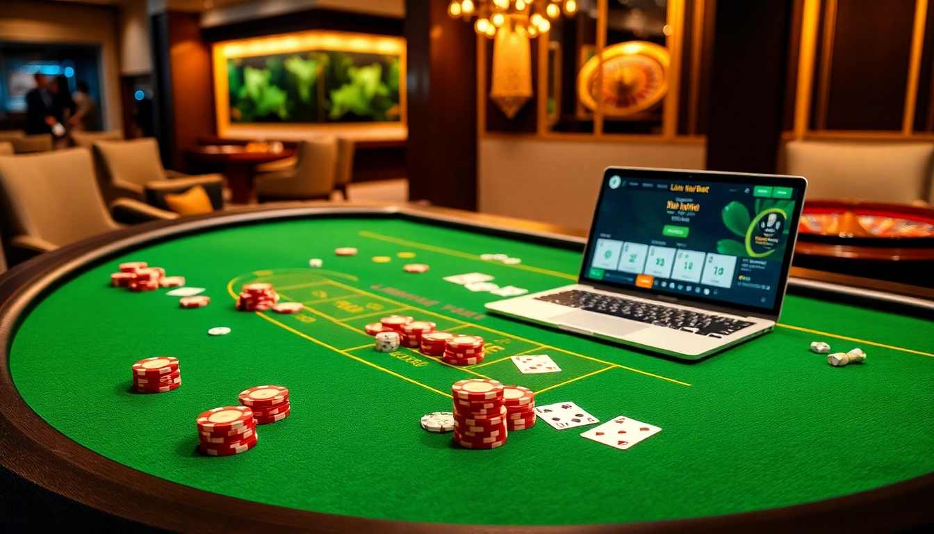 Place your bets and access Link vào Debet in a vibrant casino setting with modern gambling elements.