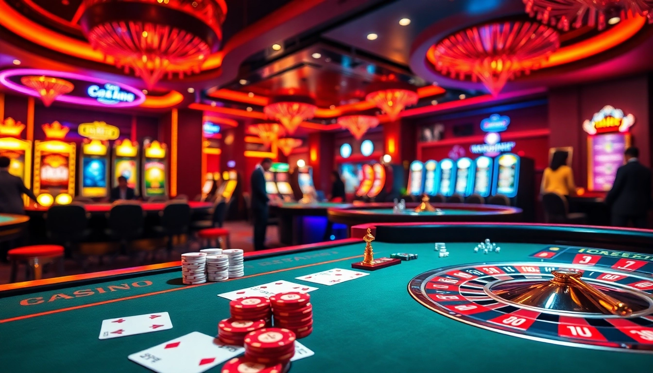 Immerse in the thrilling 33win 8bet casino scene with poker tables, roulette wheels, and vibrant slot machines.